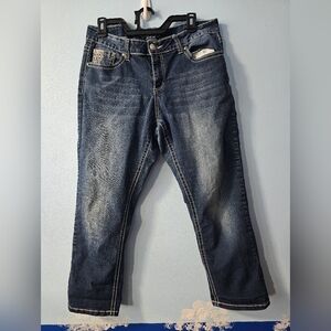 Love Indigo Capri Jeans Size 12, Embellished Pockets, Dark Denim